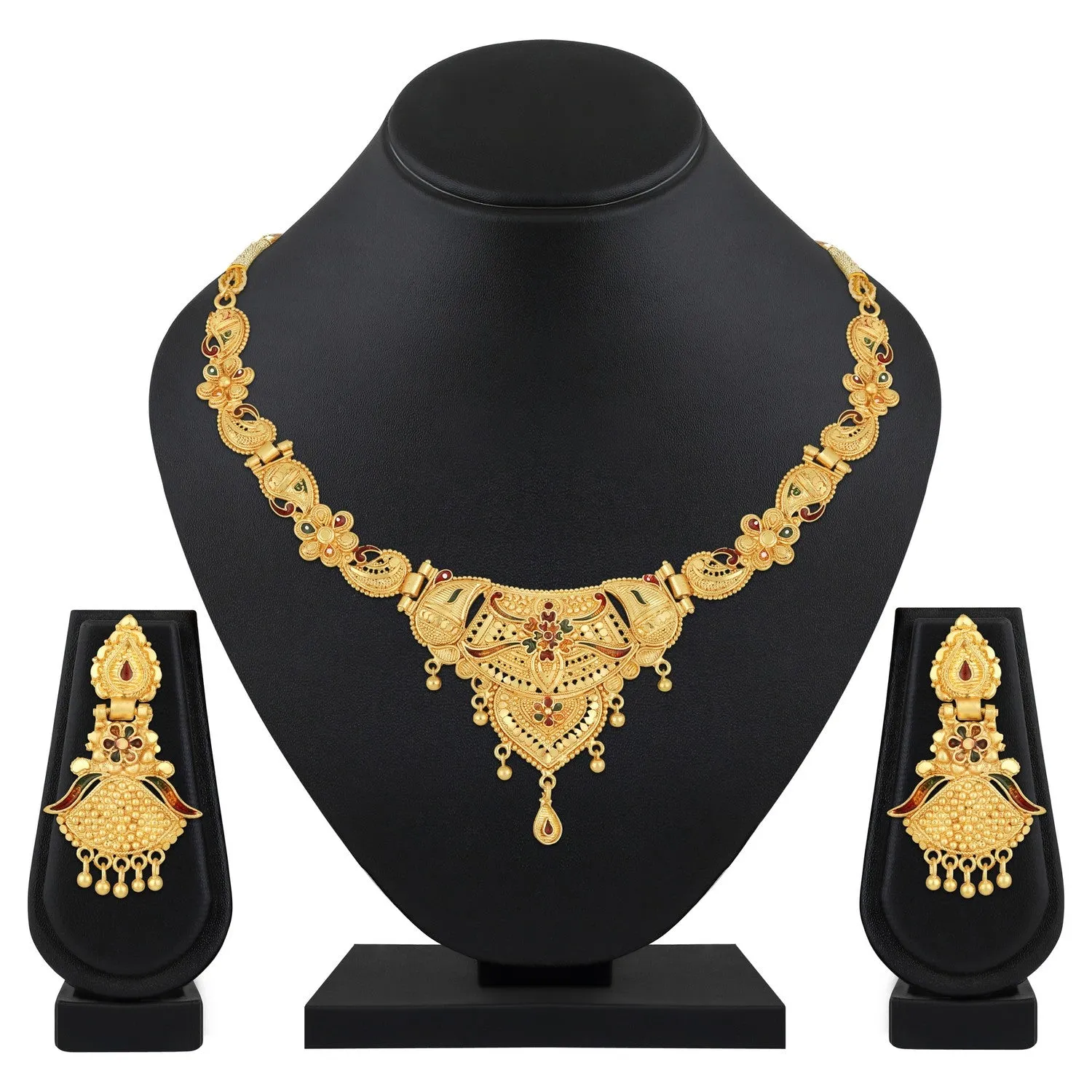 Colourful Peacock Shaped Meenakari Work Traditional Necklace Set