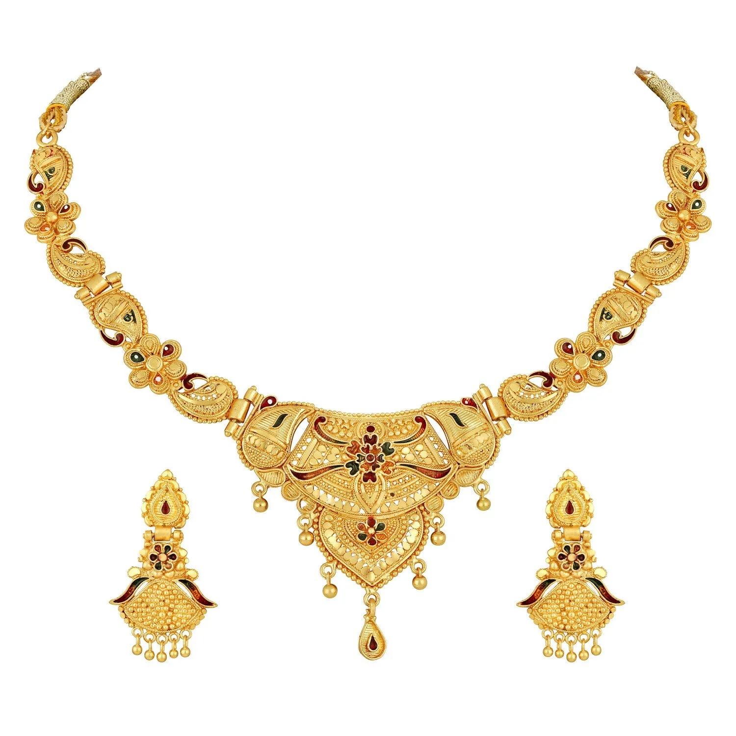 Colourful Peacock Shaped Meenakari Work Traditional Necklace Set