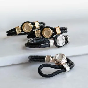 Colton - Horseshoe Dome Lock Braided Strap and 14K Gold on Sterling Silver Black Bracelet