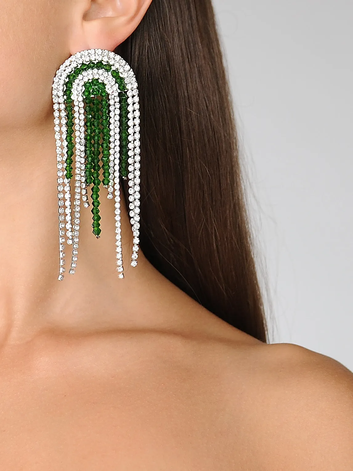 Crystal Emerald Rhinestone Statement Earrings