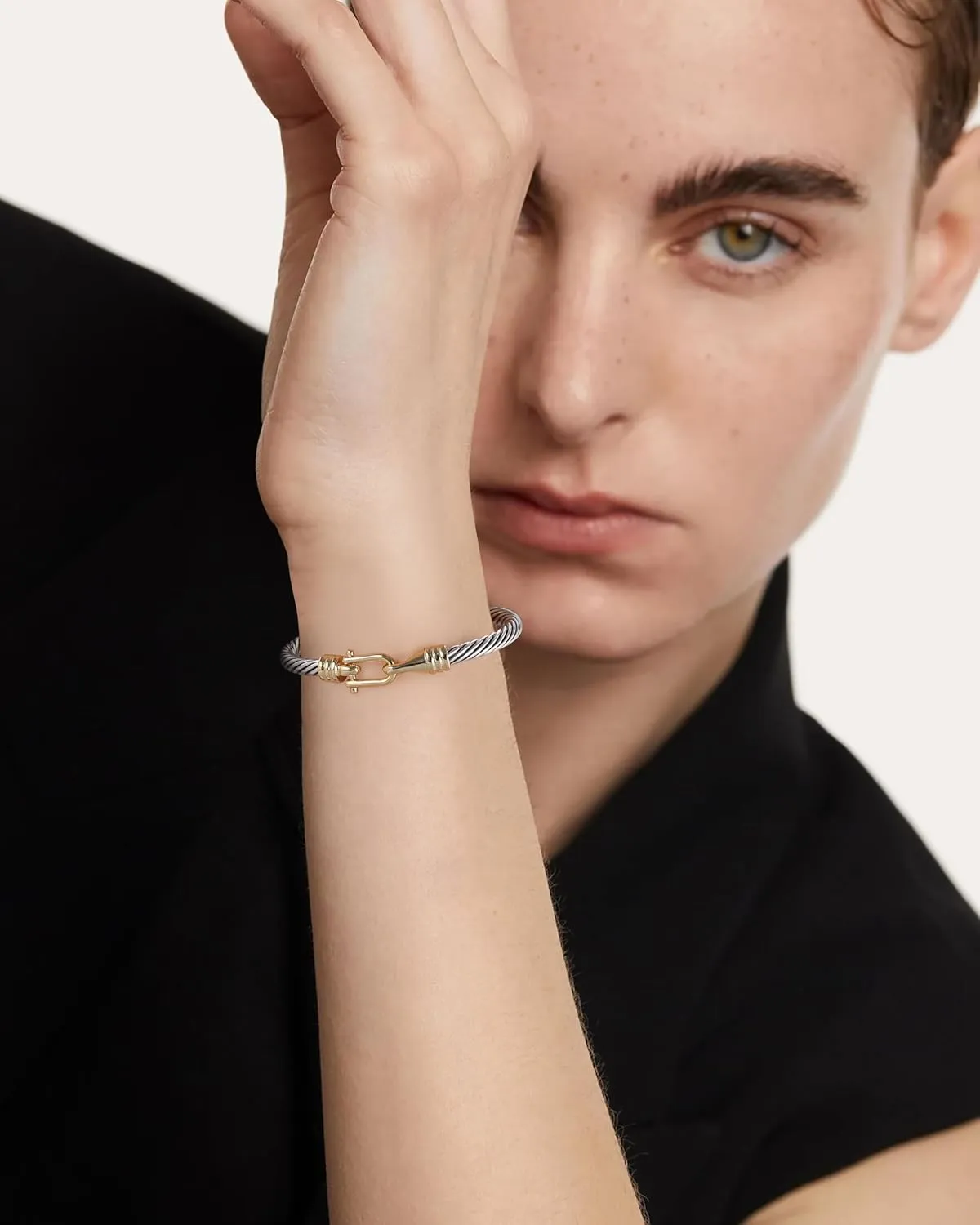 Cuff Bracelet for Women Twisted - Cable Wire Bangle Bracelet Two Tone - Gold Hook Vintage Silver Cuff Bracelets Jewelry Gift