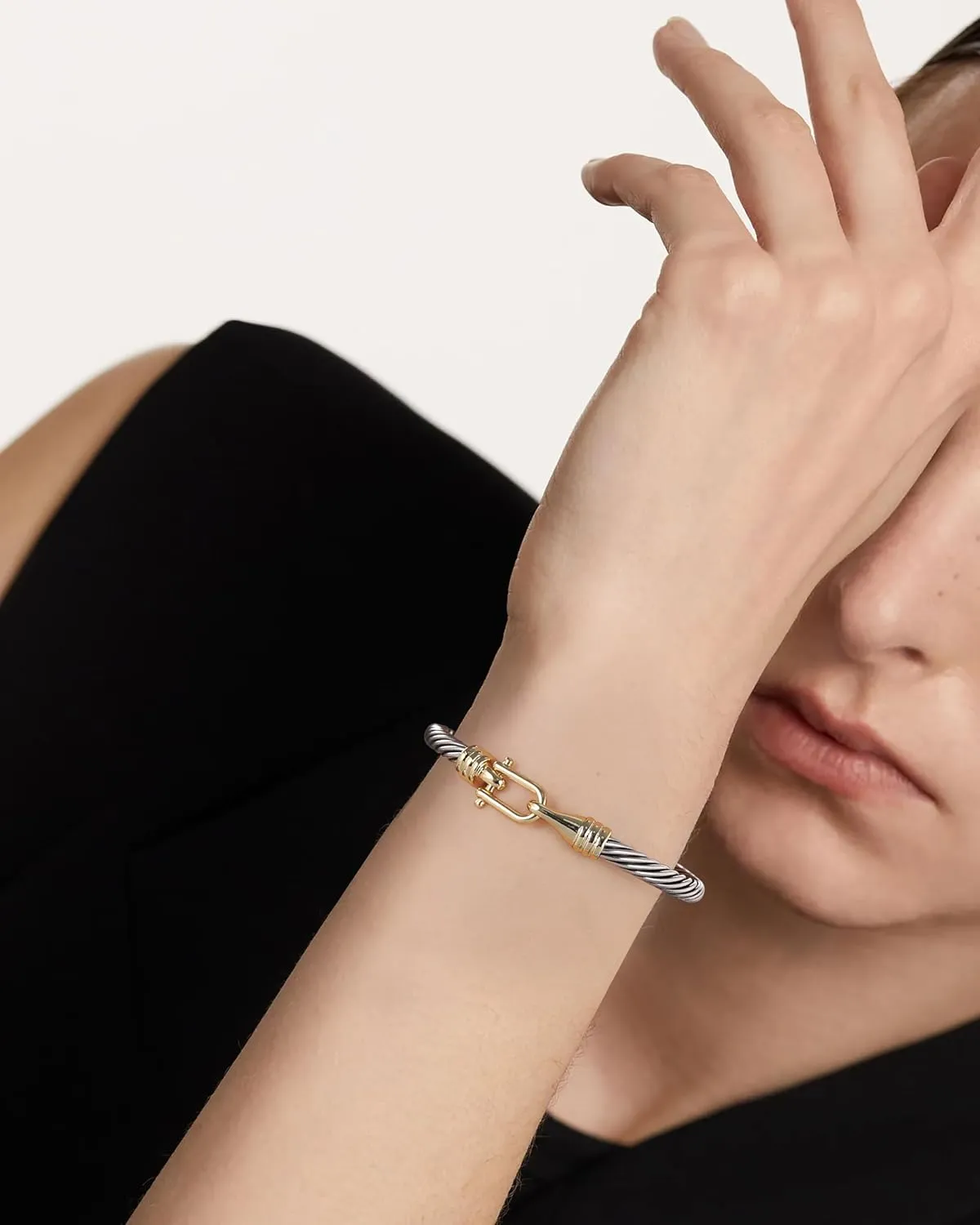 Cuff Bracelet for Women Twisted - Cable Wire Bangle Bracelet Two Tone - Gold Hook Vintage Silver Cuff Bracelets Jewelry Gift