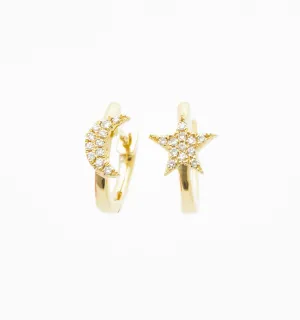 Diamond Moon And Star Earrings