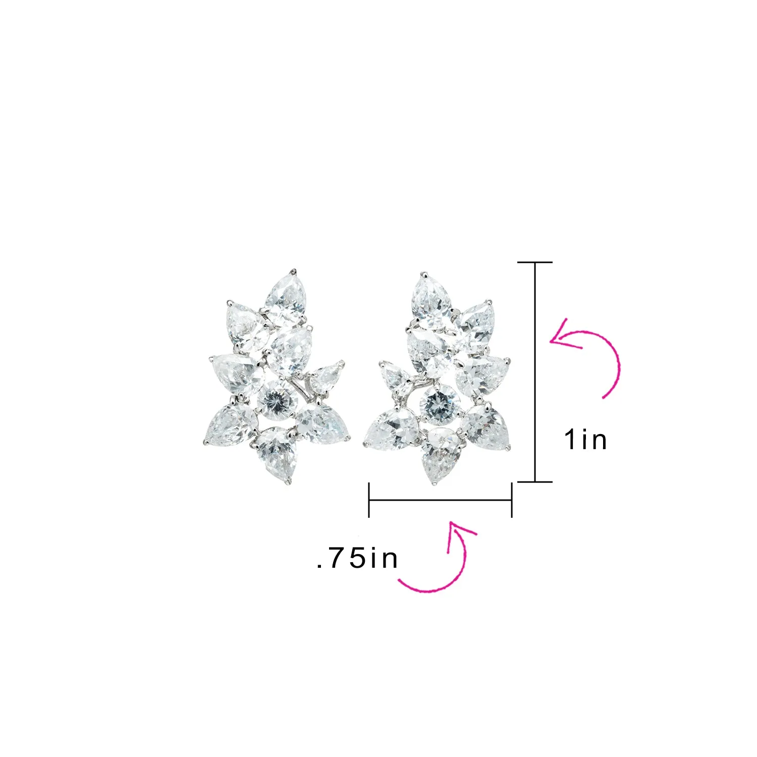 Elegant Bridal Marquise Leaf CZ Clip-On Earrings for Weddings and Proms Silver Plated