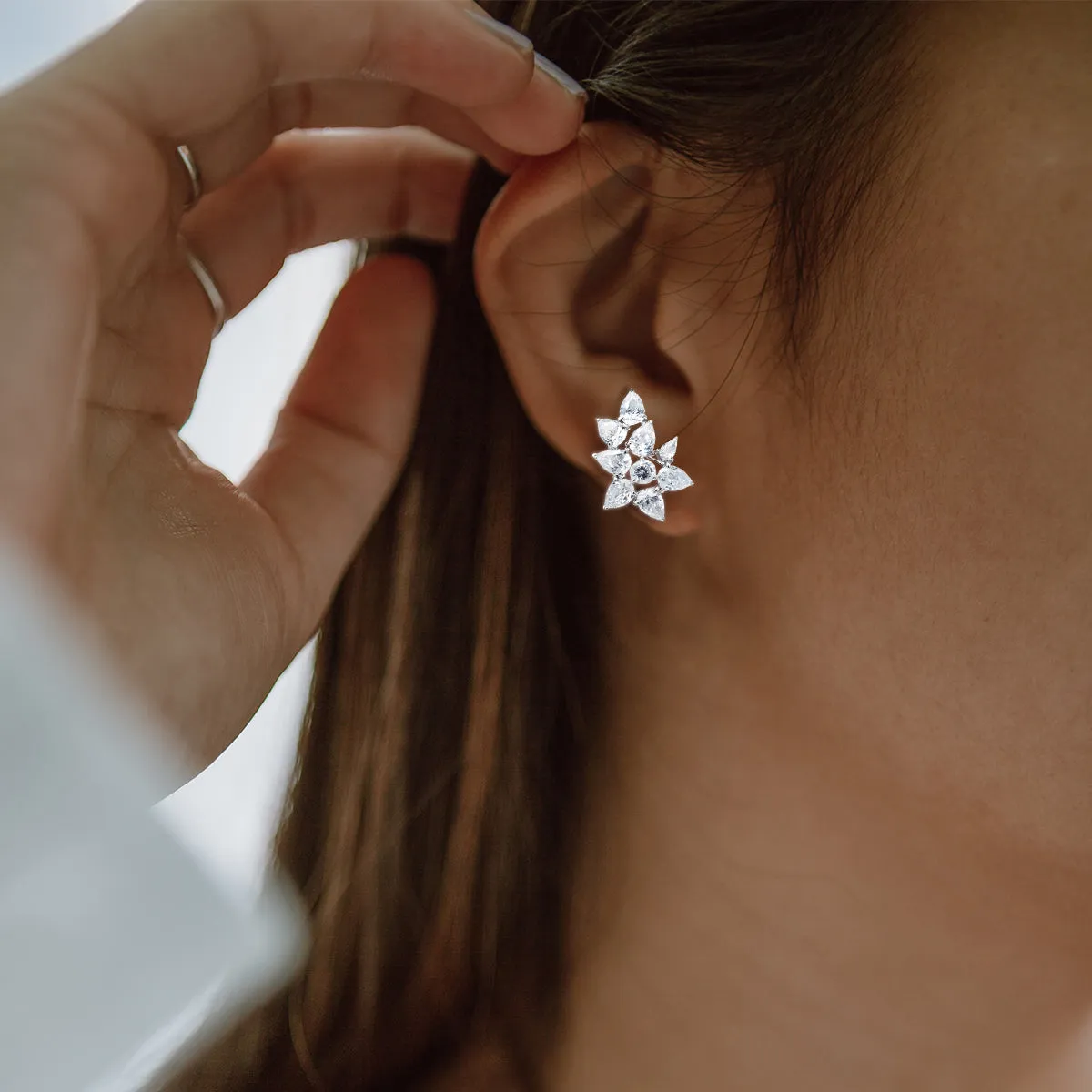 Elegant Bridal Marquise Leaf CZ Clip-On Earrings for Weddings and Proms Silver Plated