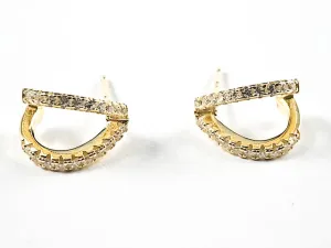 Elegant Open Geometric Curve Design Gold Tone Silver Stud Earrings