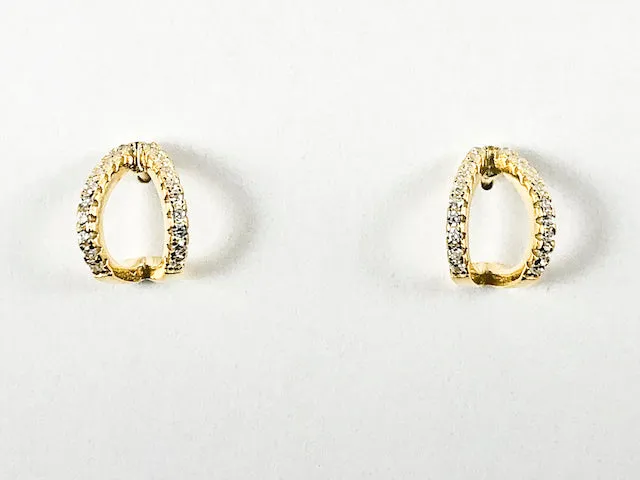 Elegant Open Geometric Curve Design Gold Tone Silver Stud Earrings