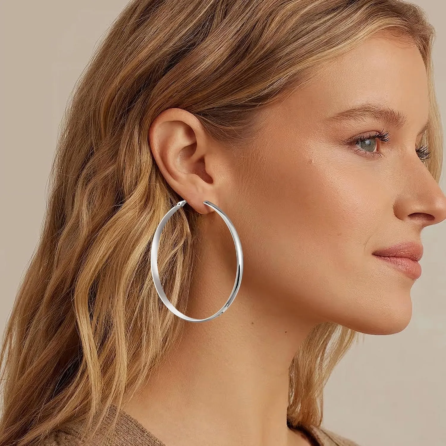 Gacimy Gold Hoop Earrings for Women, 14k Real Gold Plated with 925 Sterling Silver Post, Hypoallergenic Lightweight Thick Hoops Earrings for Women Trendy