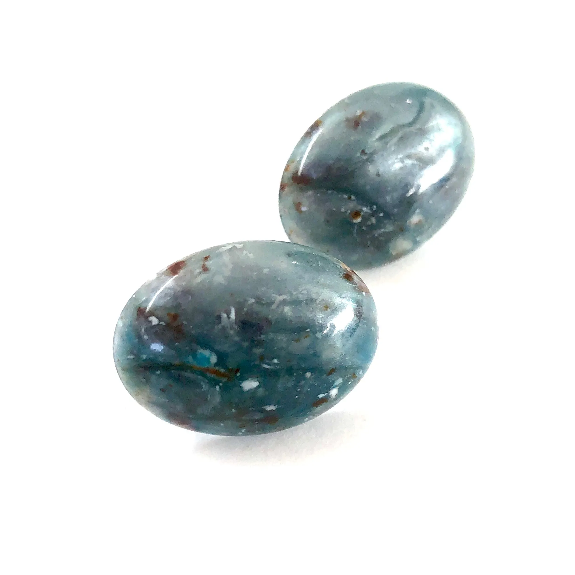Galaxy Blue Marbled Oval Button Stud Earrings