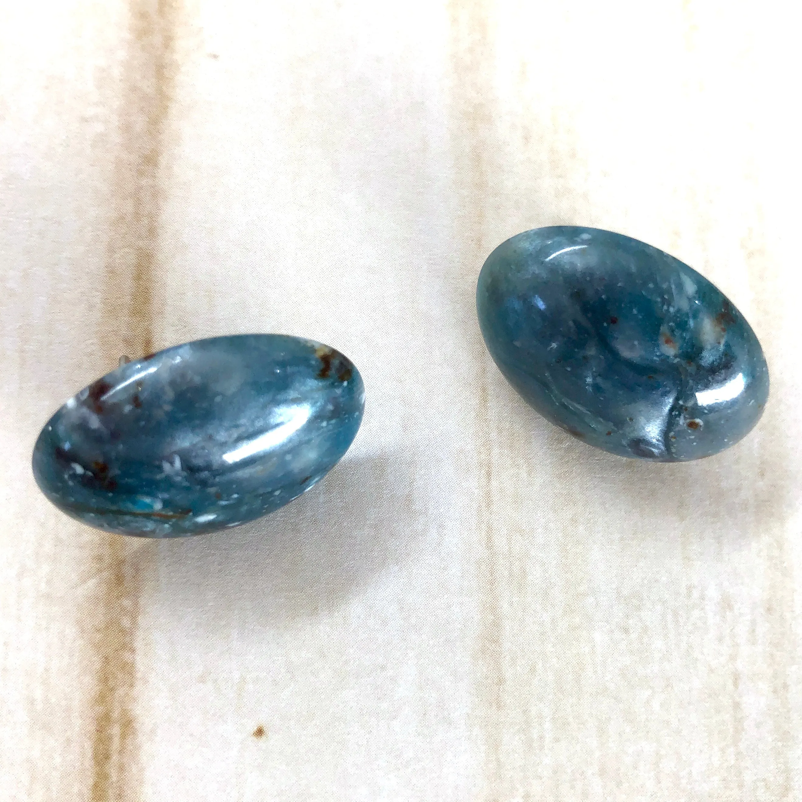 Galaxy Blue Marbled Oval Button Stud Earrings
