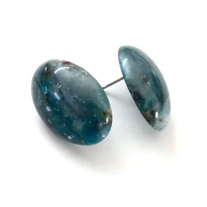 Galaxy Blue Marbled Oval Button Stud Earrings