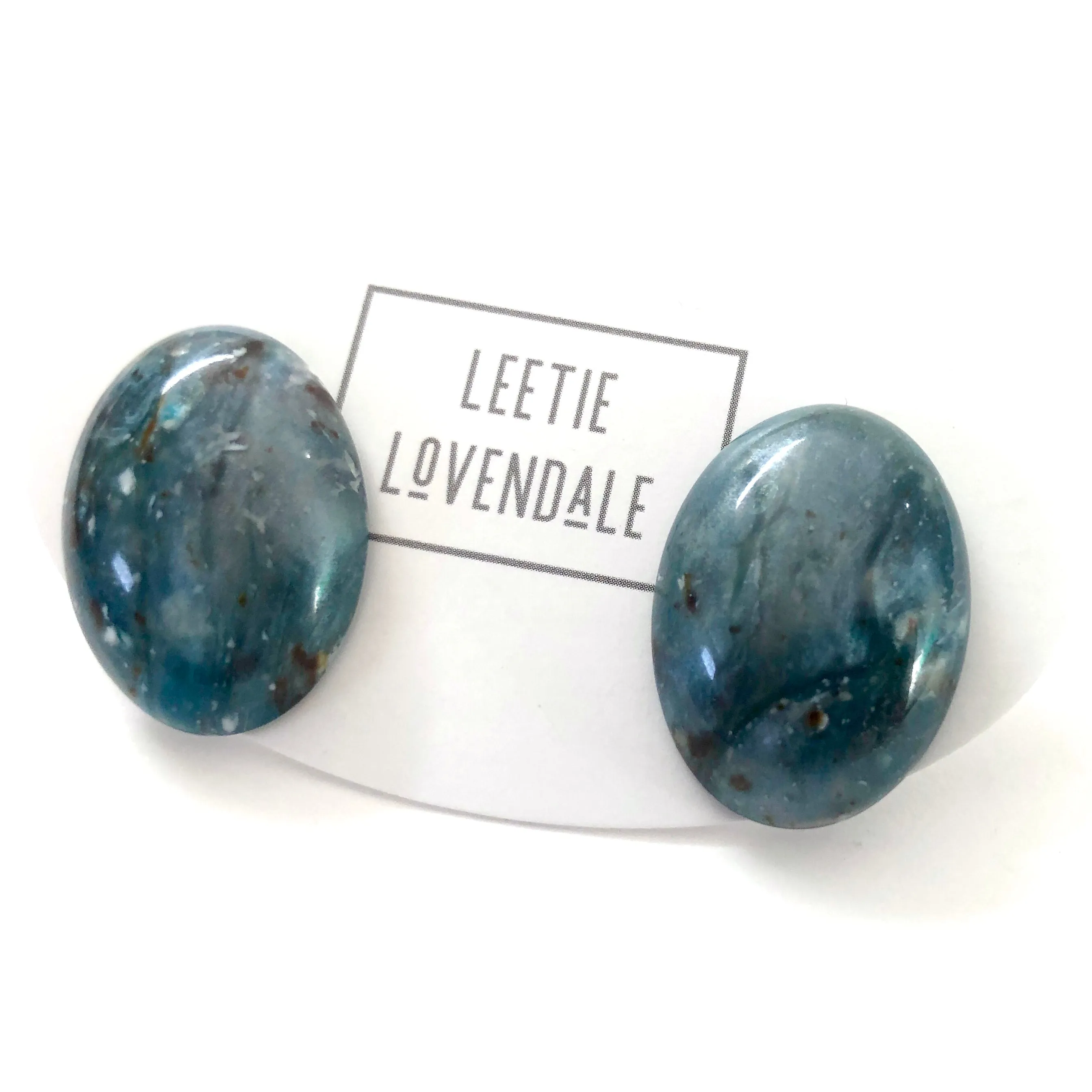 Galaxy Blue Marbled Oval Button Stud Earrings