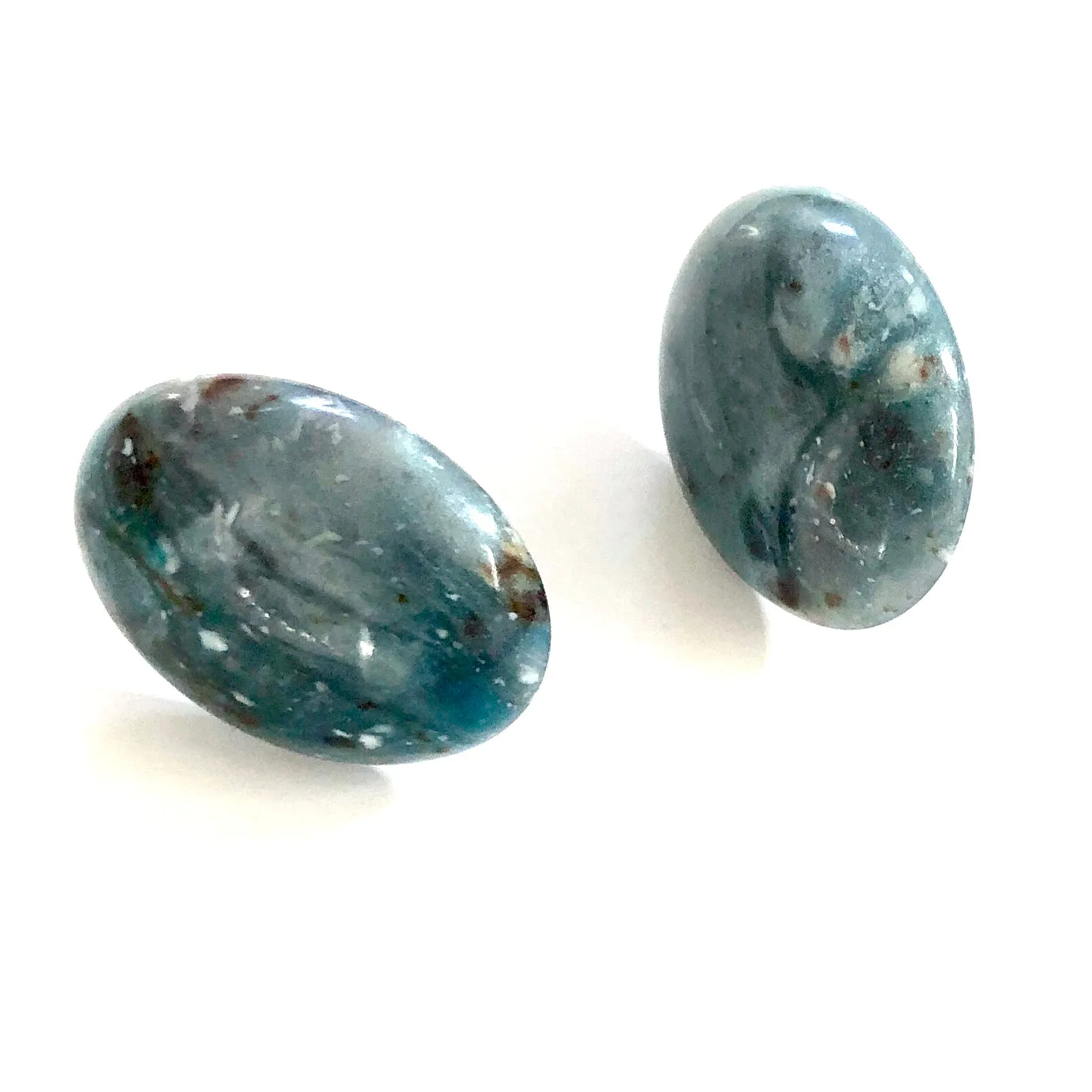 Galaxy Blue Marbled Oval Button Stud Earrings