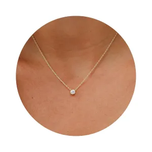 Galis Dainty Necklace - Gold Plated 18" Choker for Women with Dainty Small Round Faux Diamond Pendant, Trendy Necklaces for Women, with CZ Solitaire Lobster Clasp, Minimalist Gift