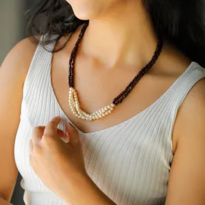 Garnet and Cream Pearls Layered Necklace