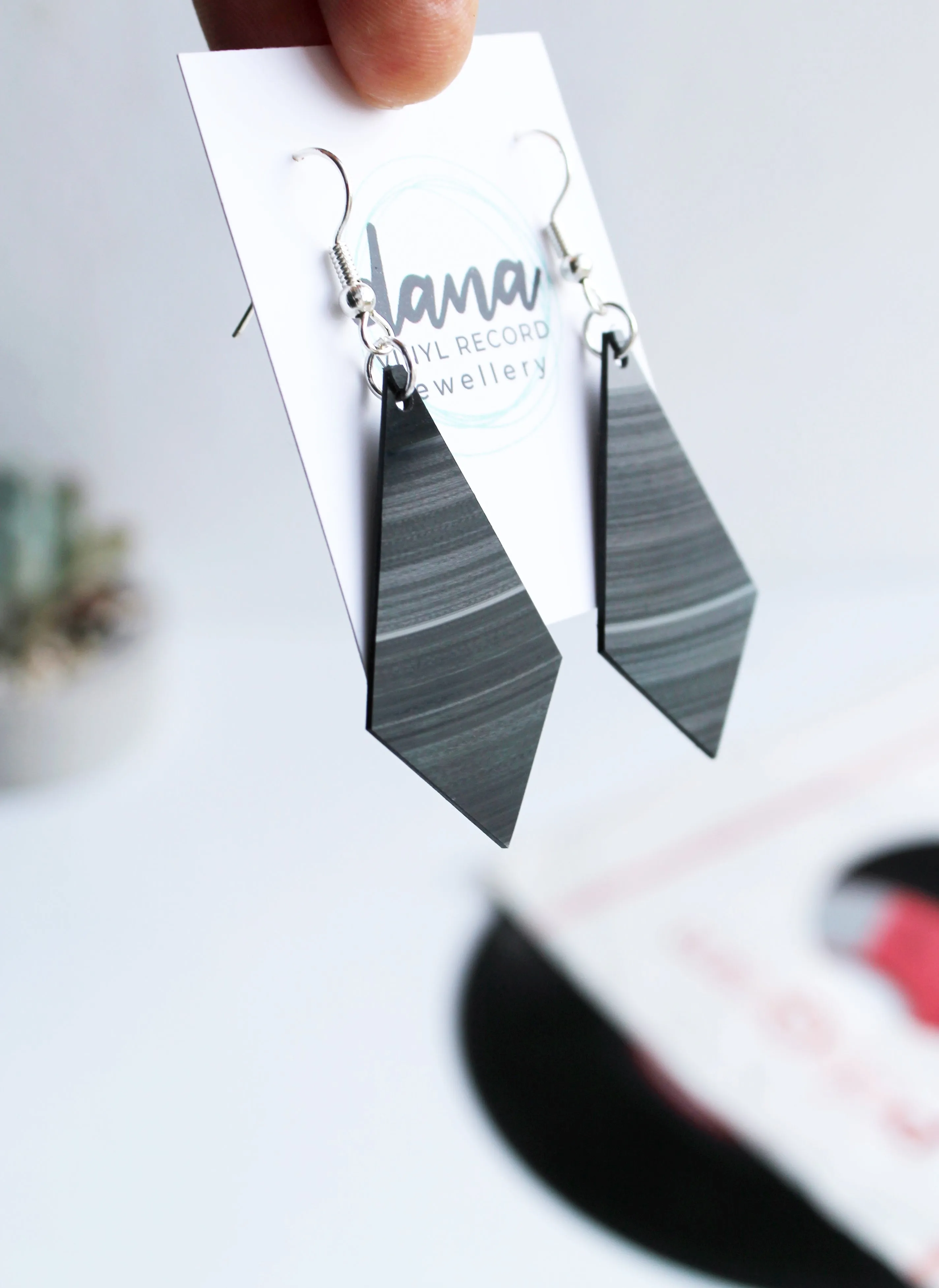 geometric vinyl record earrings by Dana Jewellery