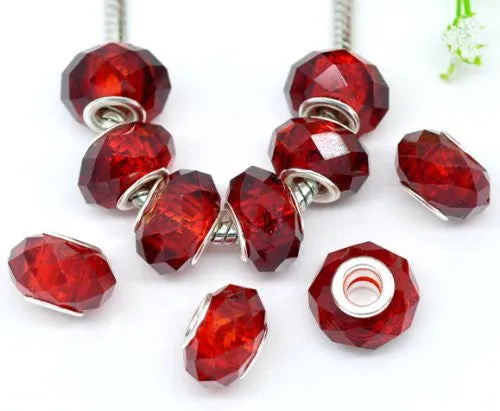 Glass Faceted Style Beads for Snake Chain Charm Bracelet (Red)