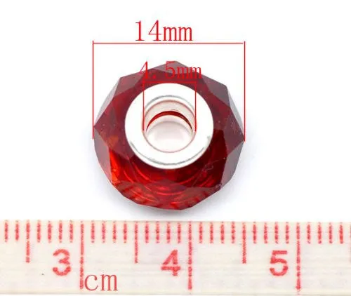Glass Faceted Style Beads for Snake Chain Charm Bracelet (Red)