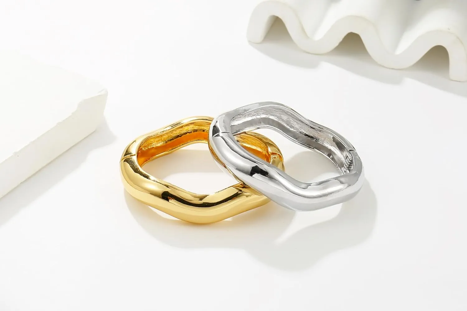 Gold Bangle Bracelets For Women Twisted Statement Thick Gold Plated Bangle Irregular Shaped Elegant Bracelet For Women