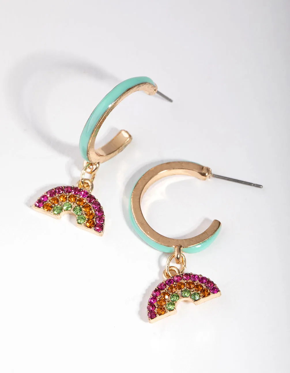 Gold Enamel Diamante Rainbow Hoop Earrings