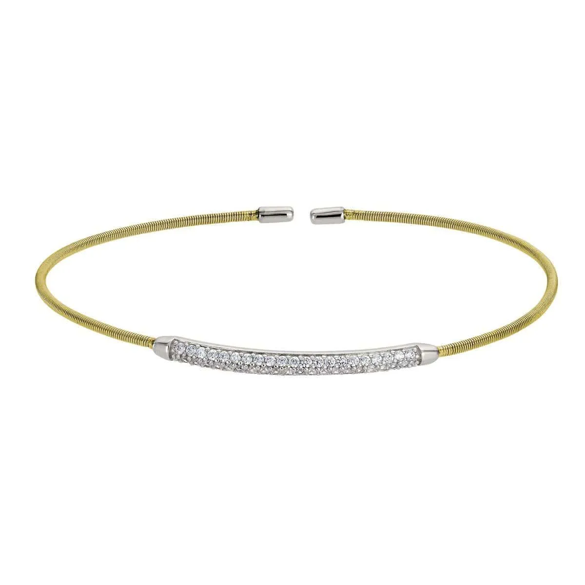Gold Finish Sterling Silver Single Cable Cuff Bracelet - LL7005B-G/RH