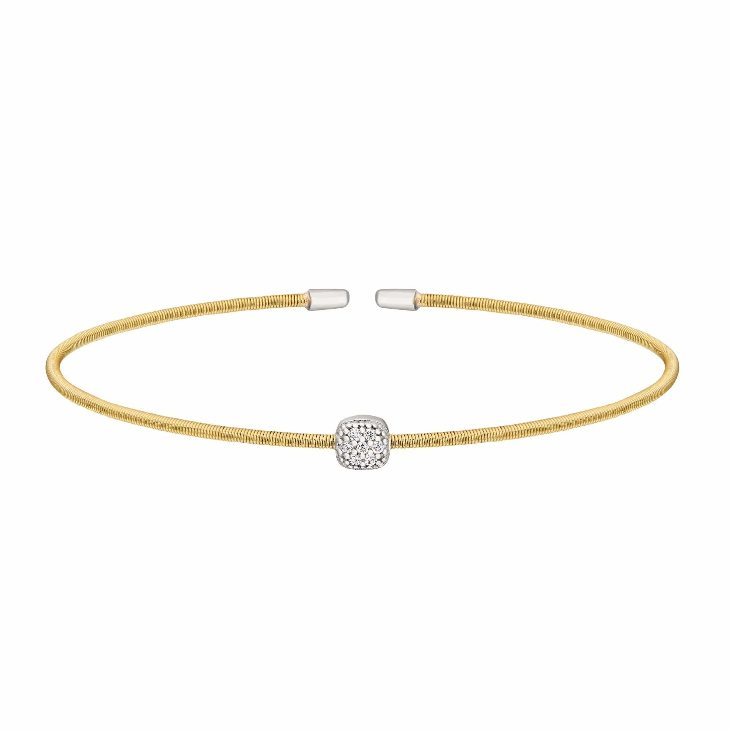 Gold Finish Sterling Silver Single Cable Cuff Bracelet - LL7018B-G/RH