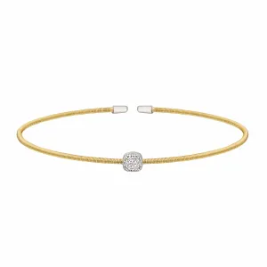Gold Finish Sterling Silver Single Cable Cuff Bracelet - LL7018B-G/RH