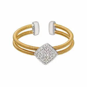 Gold Finish Sterling Silver Two Cable Cuff Ring - LL7020R-G/RH