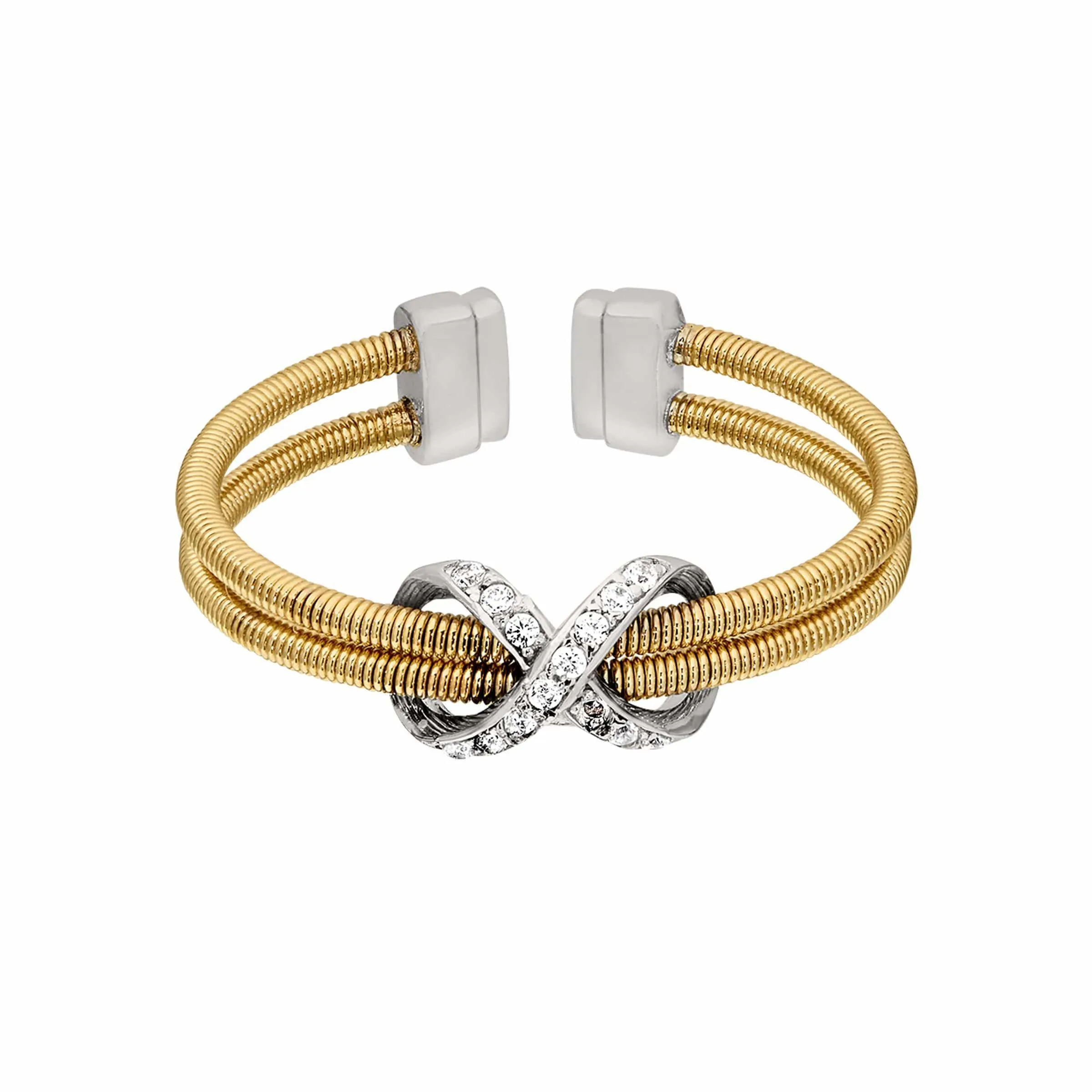 Gold Finish Sterling Silver Two Cable Cuff Ring - LL7036R-G/RH