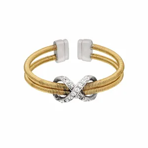Gold Finish Sterling Silver Two Cable Cuff Ring - LL7036R-G/RH