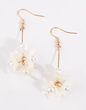 Gold Flower Bar with Pearl Earrings
