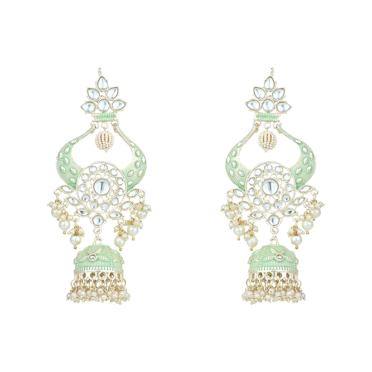 Gold Plated Traditional Kundan Pearl Meenakari Jhumka Earrings For Women/Girls