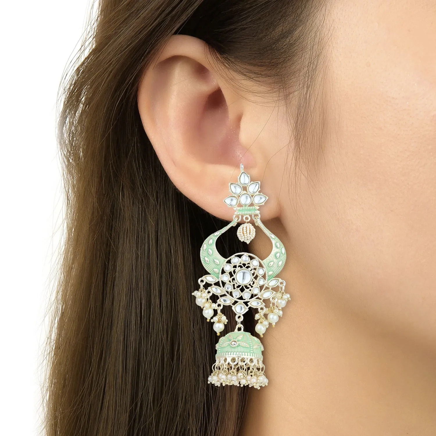 Gold Plated Traditional Kundan Pearl Meenakari Jhumka Earrings For Women/Girls