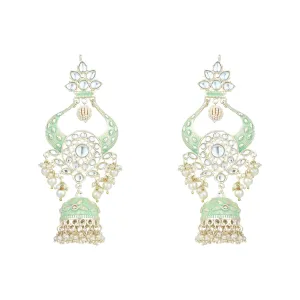 Gold Plated Traditional Kundan Pearl Meenakari Jhumka Earrings For Women/Girls