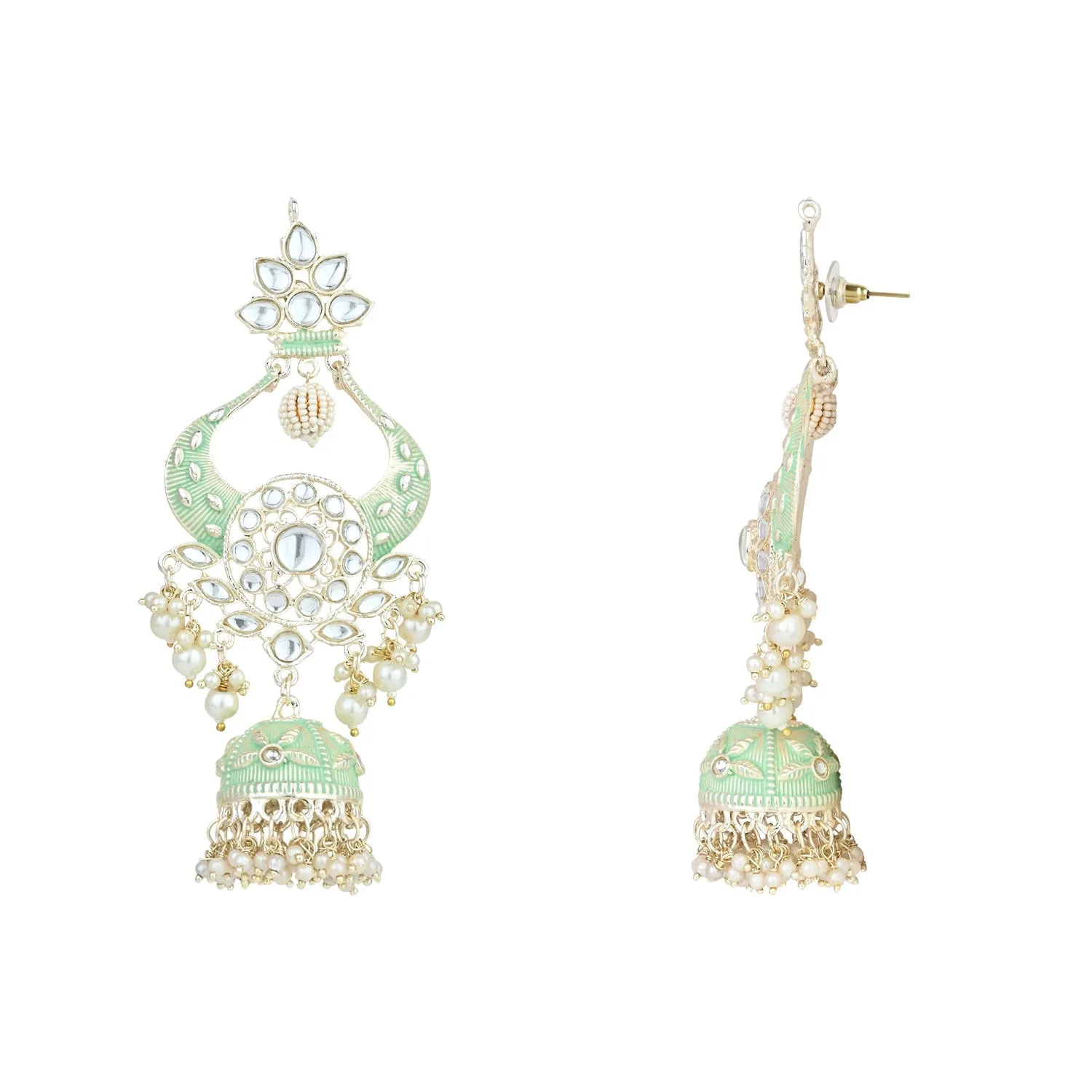 Gold Plated Traditional Kundan Pearl Meenakari Jhumka Earrings For Women/Girls