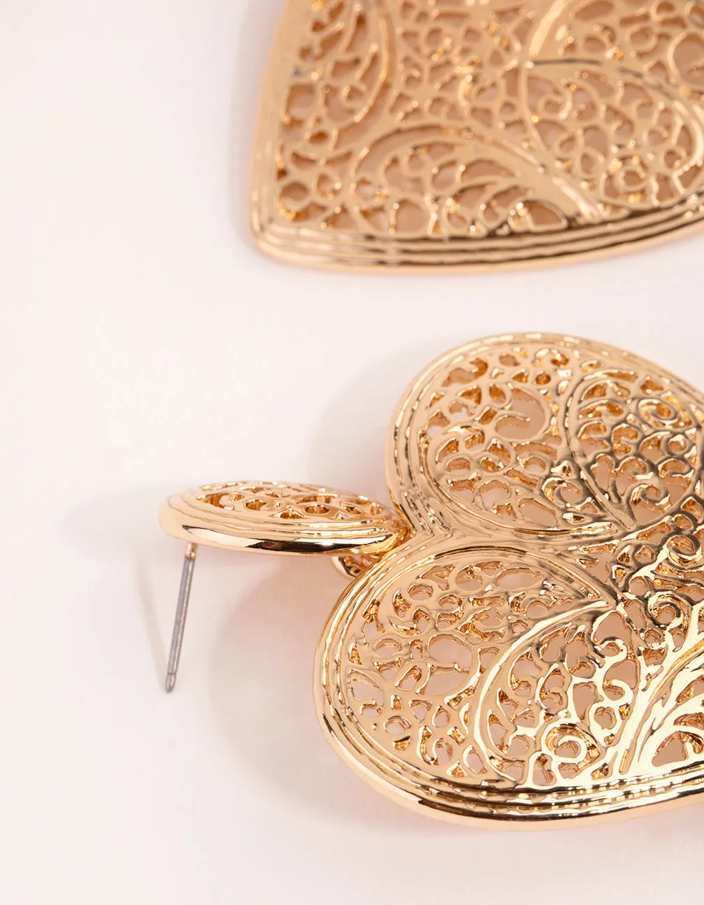 Gold Statement Filigree Heart Earrings