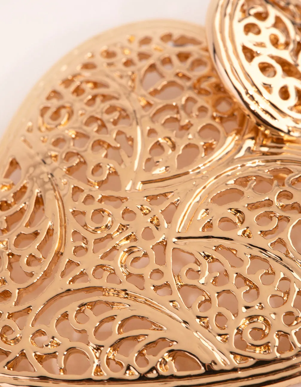Gold Statement Filigree Heart Earrings