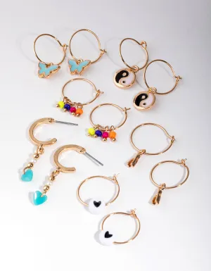 Gold Yin Yang Butterfly 6-Pack Earring