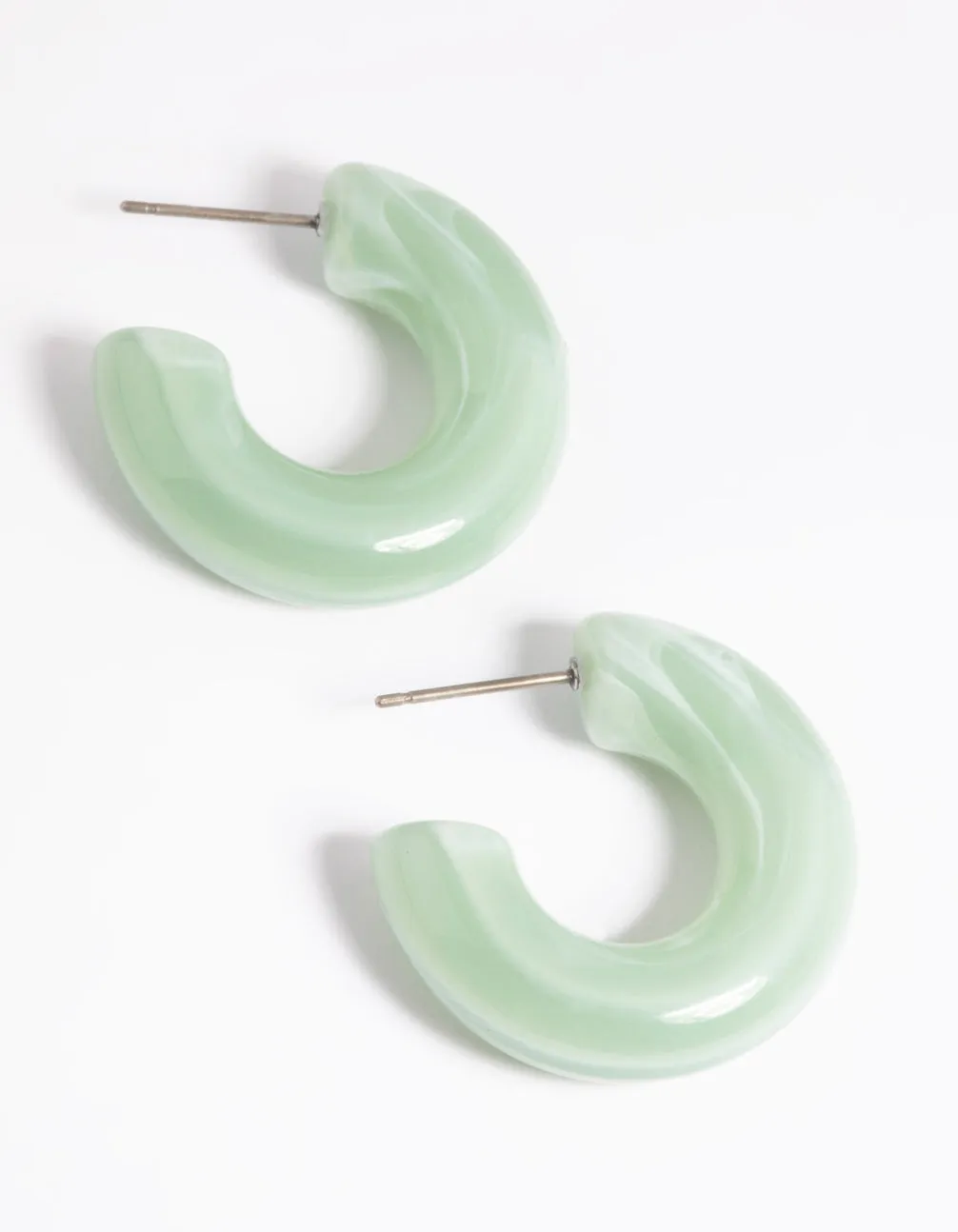Green Acrylic Chubby Swirl Open Hoop Earrings