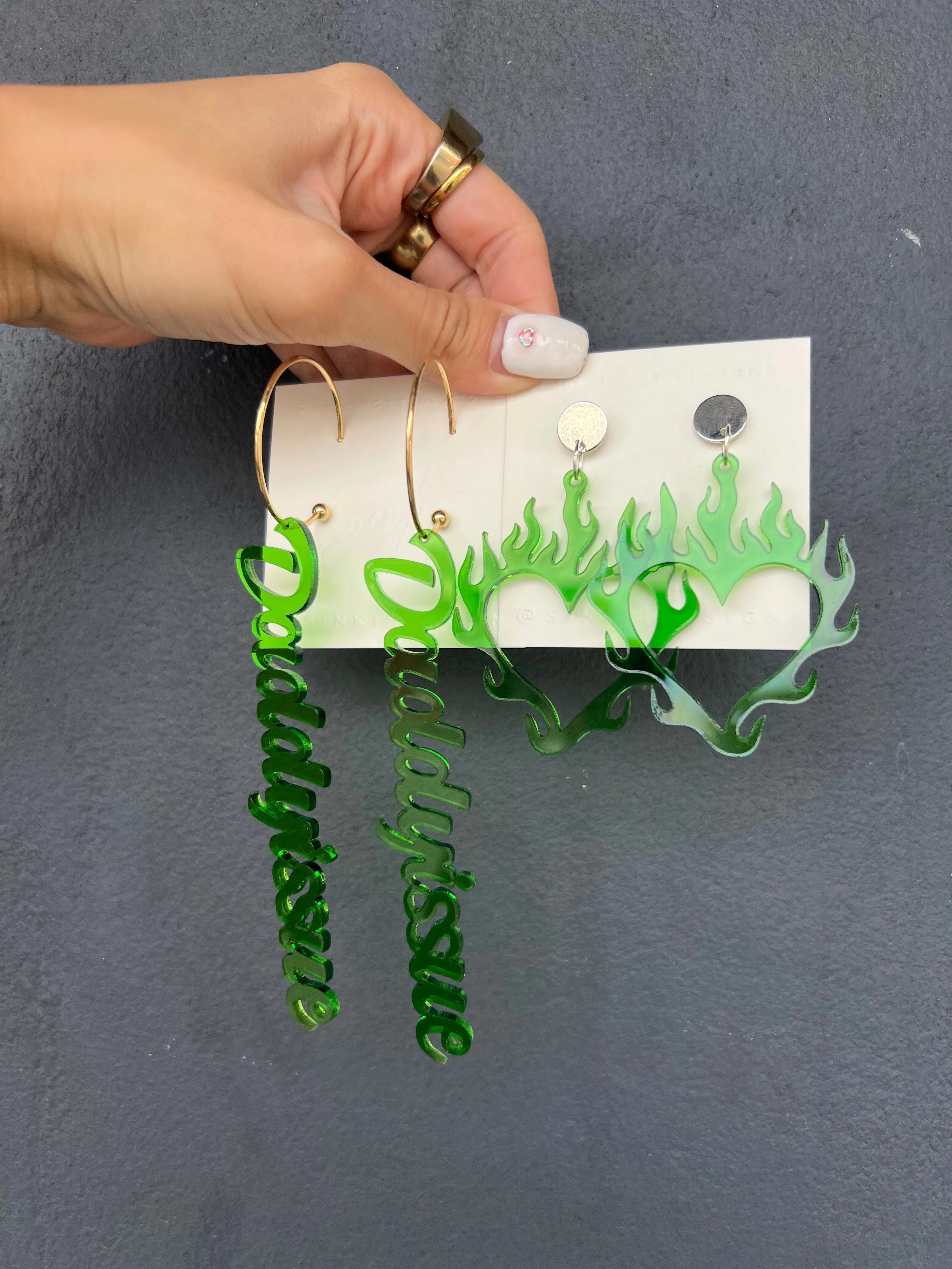 Green Handmade Acrylic Earrings