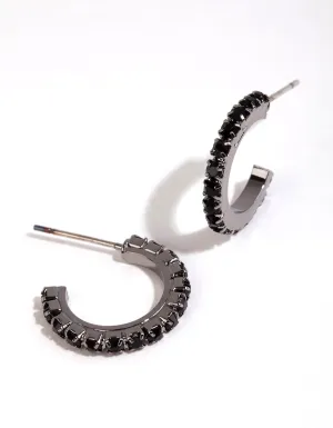 Gun Metal Raised Diamante Hoop Huggie Earrings