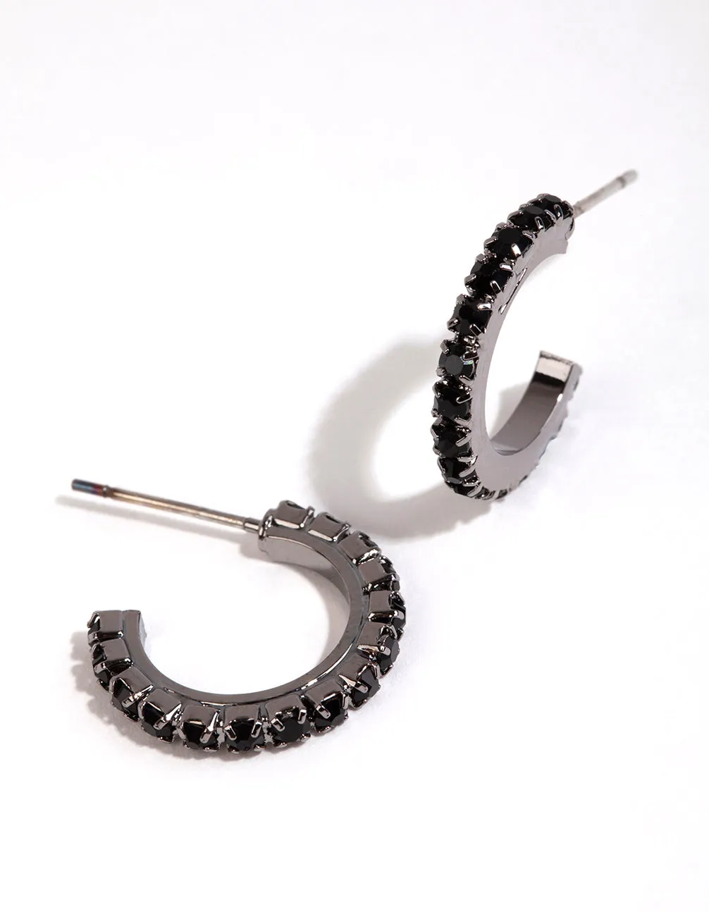 Gun Metal Raised Diamante Hoop Huggie Earrings