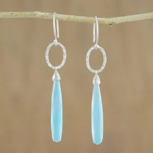 Hammered Sterling Silver & Blue Chalcedony Earrings