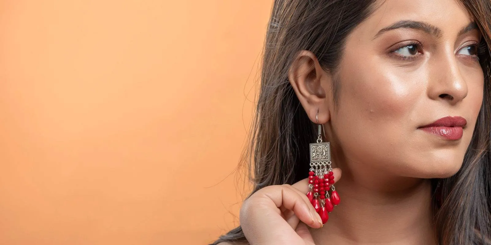 Handmade Oxidised Silver Red Crystal Drop Earrings in Elegant Square Charm Design for All Occasions