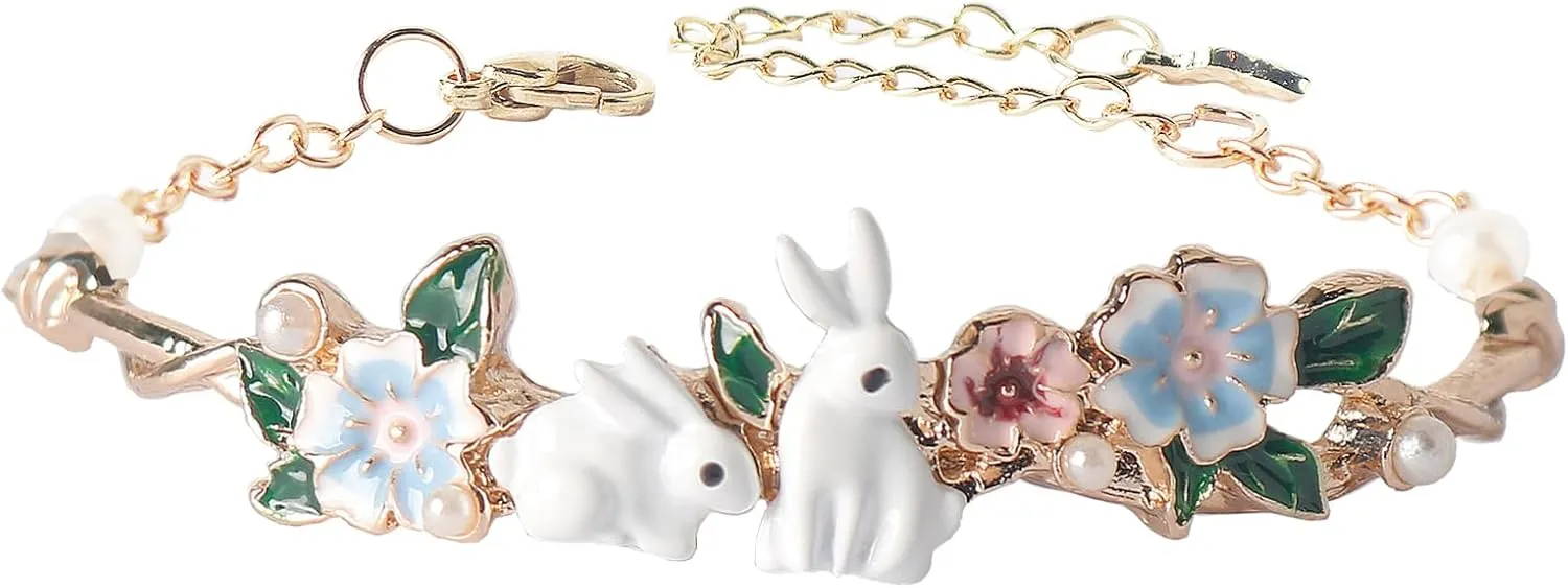 HEYU Rabbit Bracelet Cute cartoon Rabbit Jewelry Bracelets Gift for Women Rabbit Lover Inspirational Themed Gifts Gift box packaging