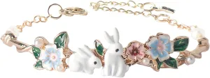 HEYU Rabbit Bracelet Cute cartoon Rabbit Jewelry Bracelets Gift for Women Rabbit Lover Inspirational Themed Gifts Gift box packaging