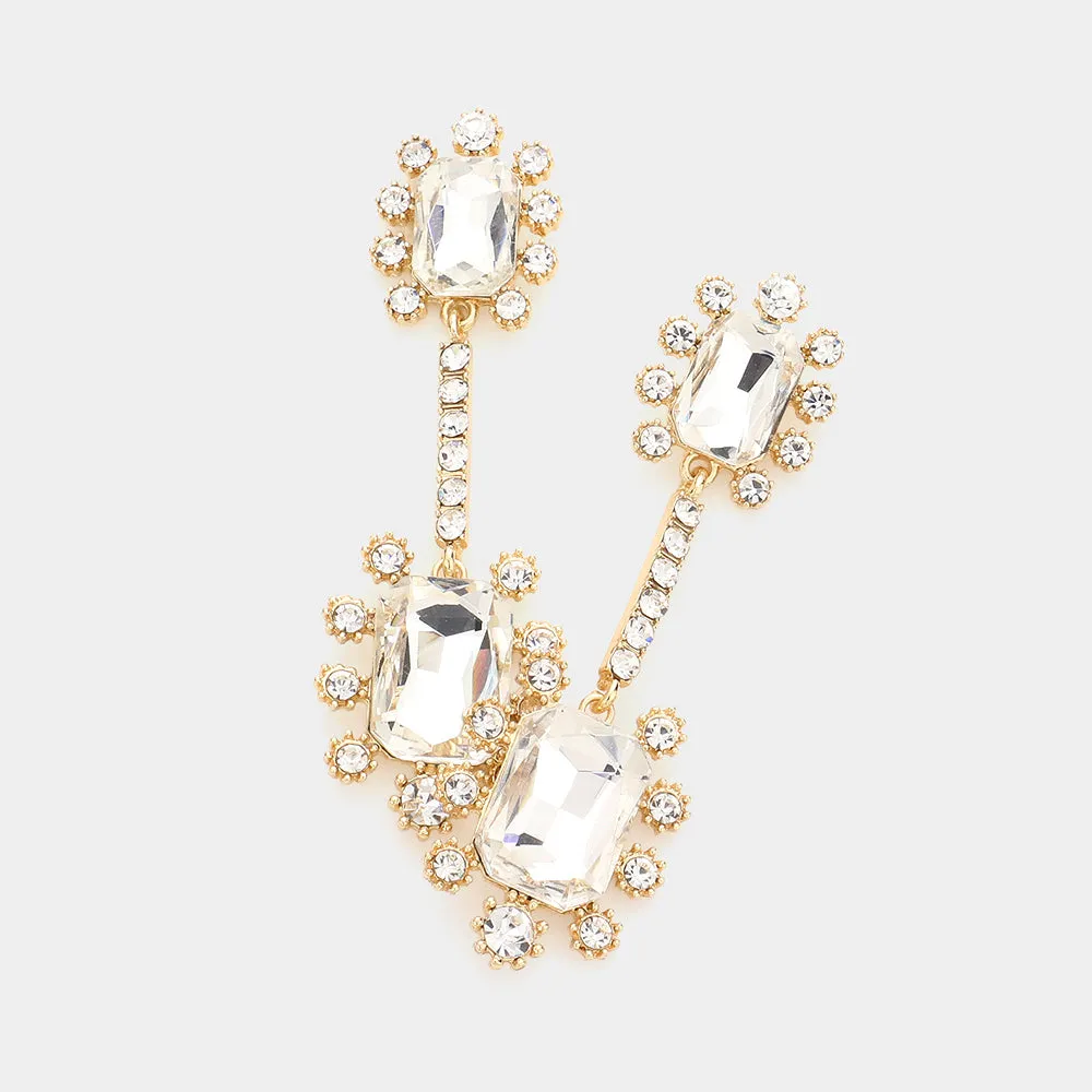 iLLASPARKZ Double Emerald Cut Stone Accented Dangle Evening Earrings