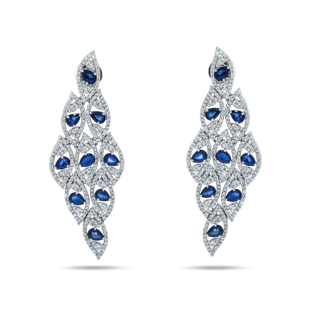 Johanna Pear Cut Sapphire & Diamond Drop Earrings in 14K White Gold