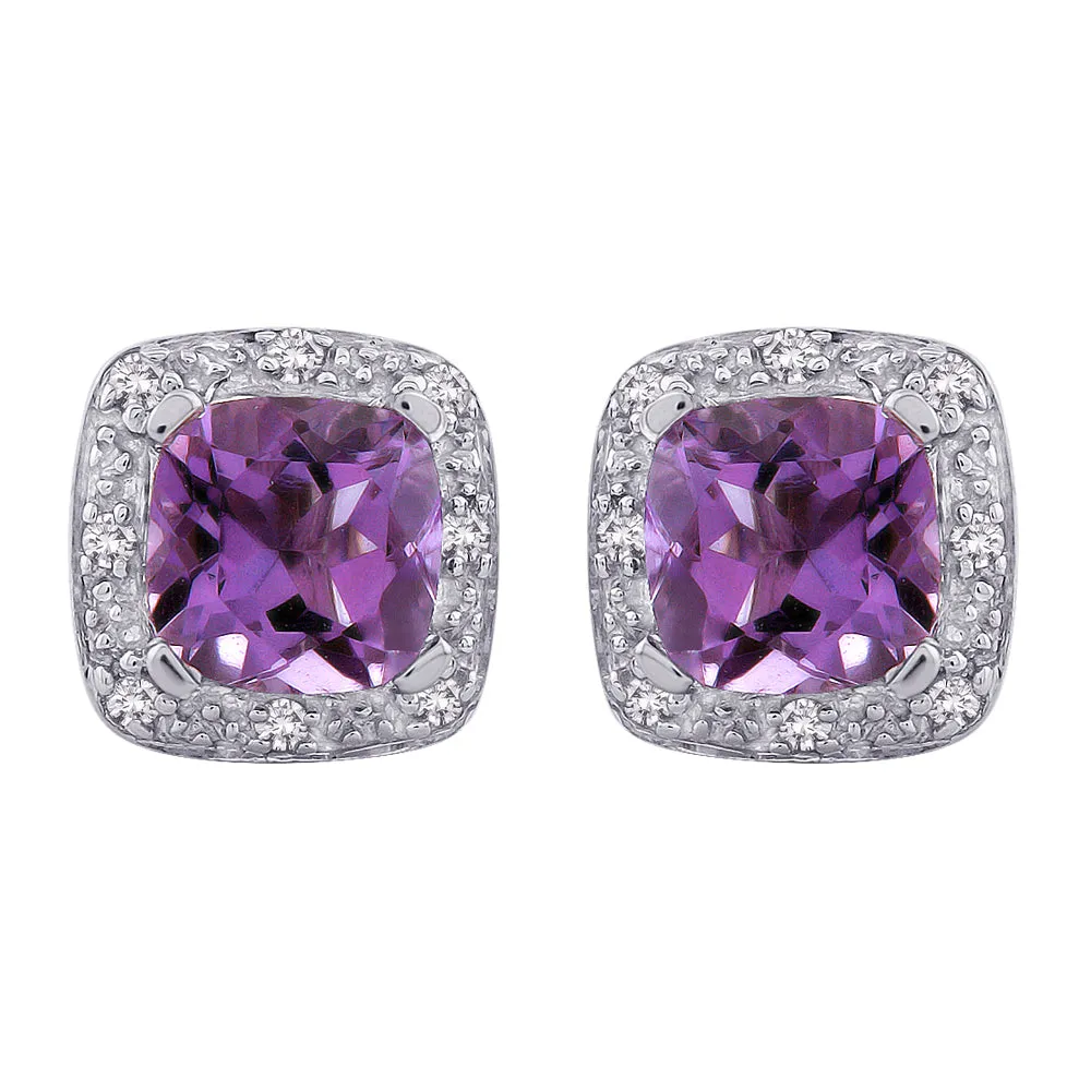 KATARINA 3 1/3 cttw Diamond and Amethyst Halo Earrings