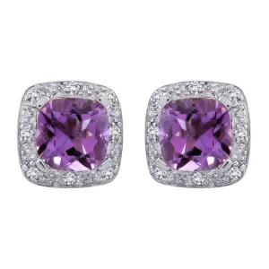 KATARINA 3 1/3 cttw Diamond and Amethyst Halo Earrings